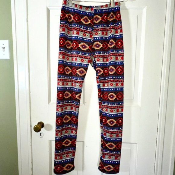 Fleece Lined Colorful Boho Leggings, Juniors Size 5 - Picture 1 of 10